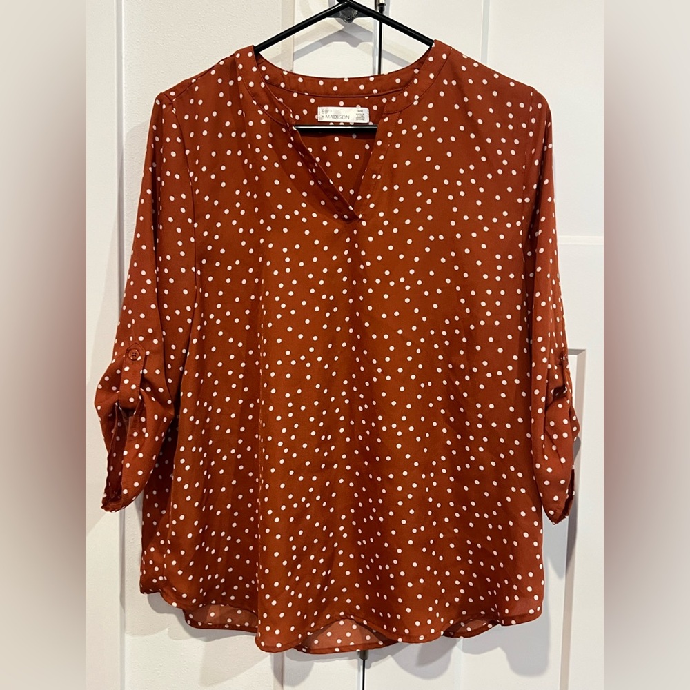 89th & Madison Rust Polka Dot Blouse woman’s medium